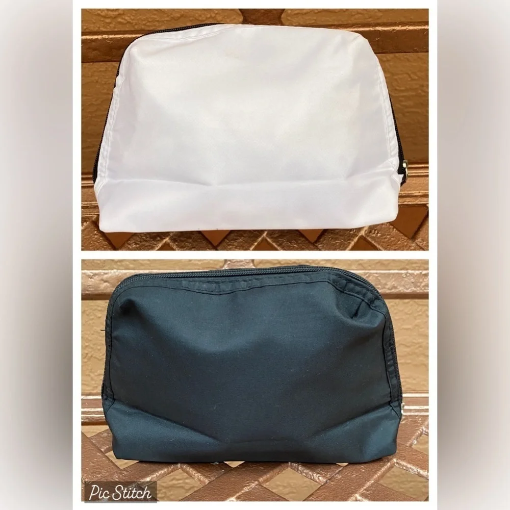 Set of 2 Lancome Black and White Cosmetic Bags with Edgy Zipper Floral Design